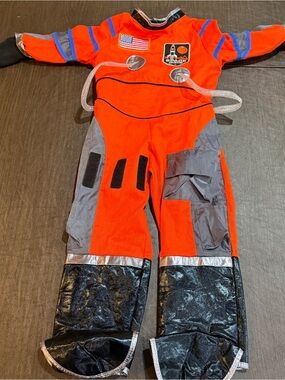 Kids Orange Space Explorer Costume with American Flag Patch Sz 3-4